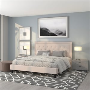 Flash Furniture Roxbury Tufted King Platform Bed in Beige