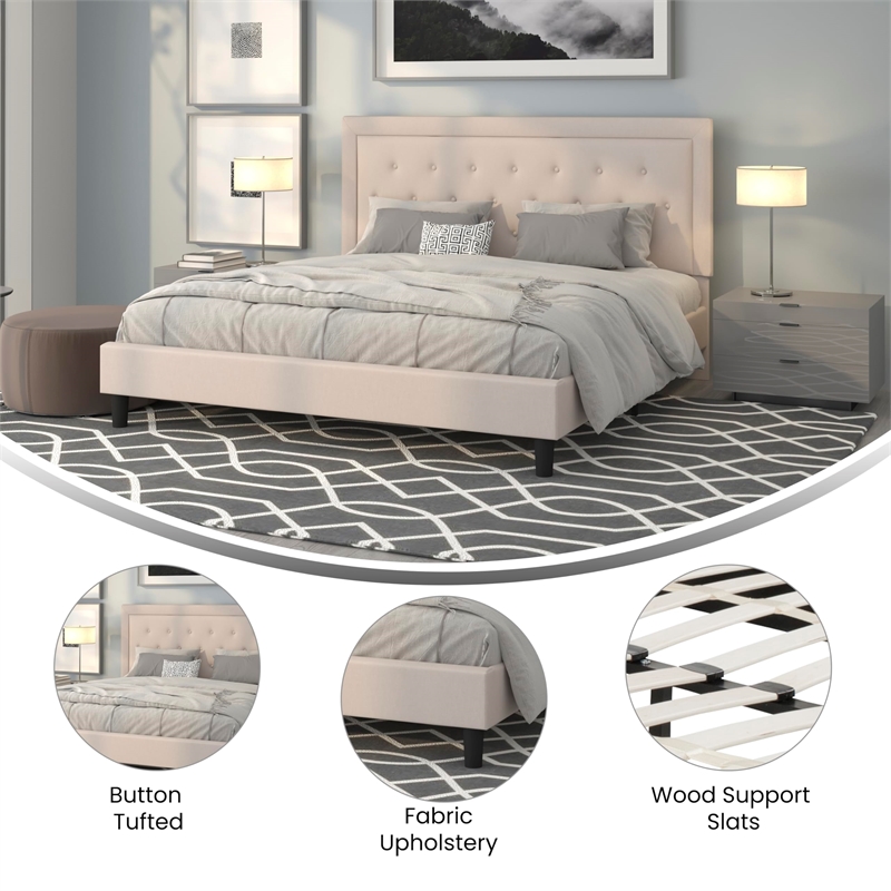 Flash Furniture Roxbury Tufted King Platform Bed in Beige