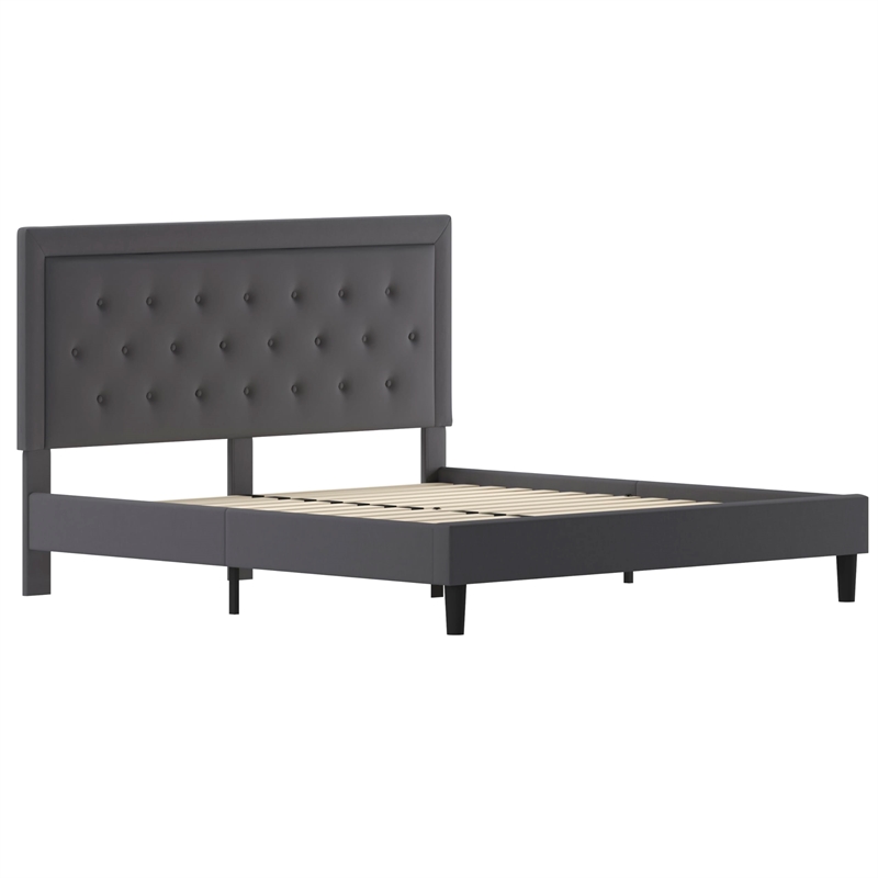 Flash Furniture Roxbury Tufted King Platform Bed in Dark Gray