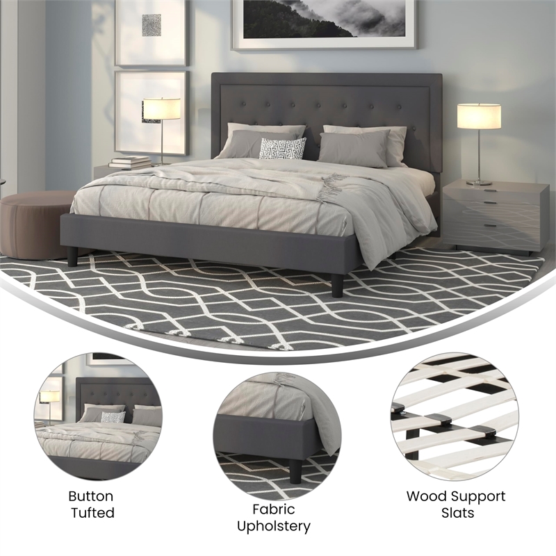 Flash Furniture Roxbury Tufted King Platform Bed in Dark Gray