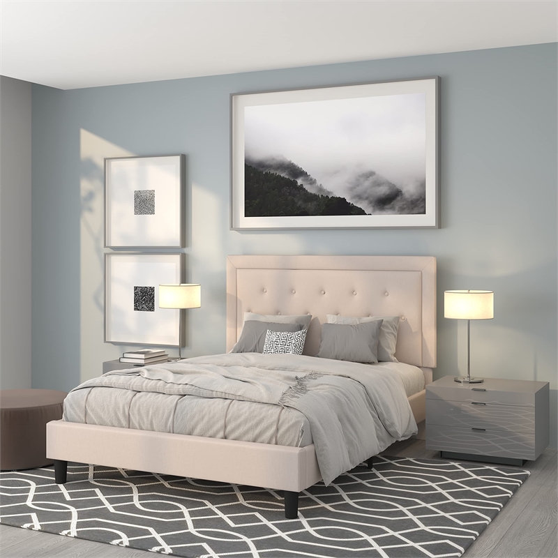 Flash Furniture Roxbury Tufted Queen Platform Bed in Beige
