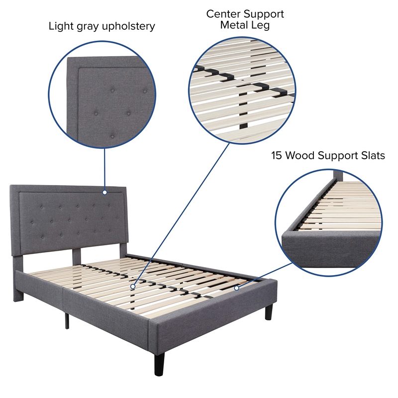 Flash Furniture Roxbury Tufted Queen Platform Bed in Light Gray