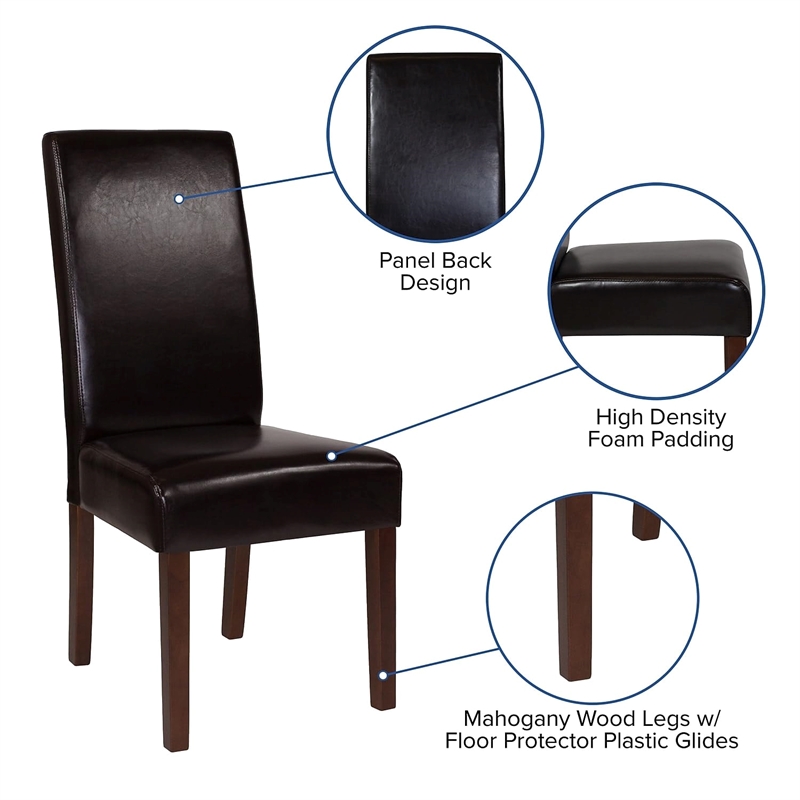 Flash Furniture Greenwich Leather Upholstered Parson Dining Side Chair in Brown