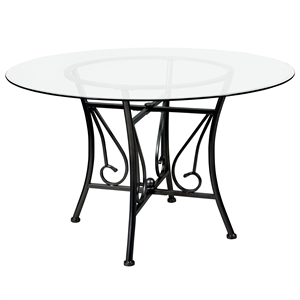 Flash Furniture Princeton 48&quot Round Glass Top Dining Table in Black