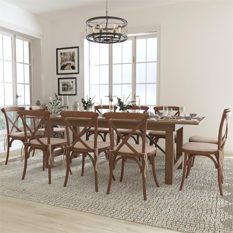 Flash Furniture 11 Piece Farm Dining Set in Antique Rustic