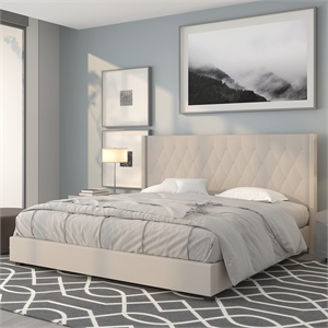 Flash Furniture Riverdale Upholstered King Platform Bed in Beige