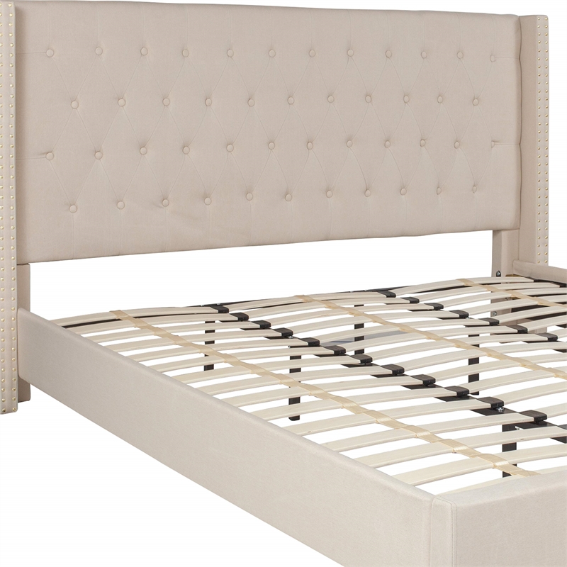 Flash Furniture Riverdale Upholstered King Platform Bed in Beige