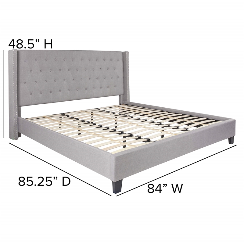 Flash Furniture Riverdale Upholstered King Platform Bed in Light Gray