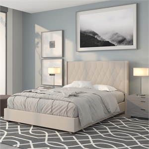 Flash Furniture Riverdale Upholstered Queen Platform Bed in Beige