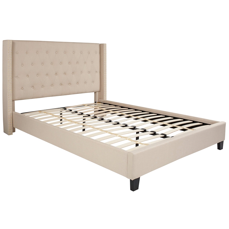 Flash Furniture Riverdale Upholstered Queen Platform Bed in Beige