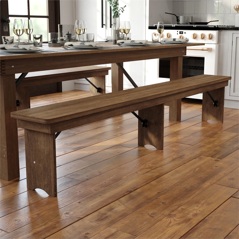 Flash Furniture Hercules Folding Wood Dining Bench in Antique Rustic Brown