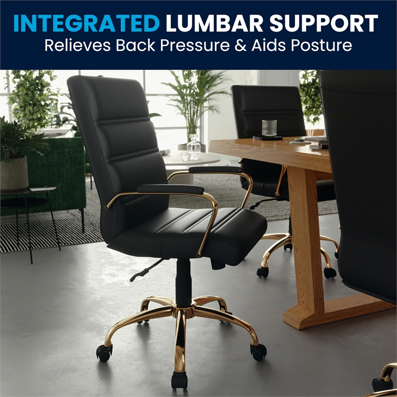 Flash Furniture Mid Back Leather Office Swivel Chair in Black and Gold