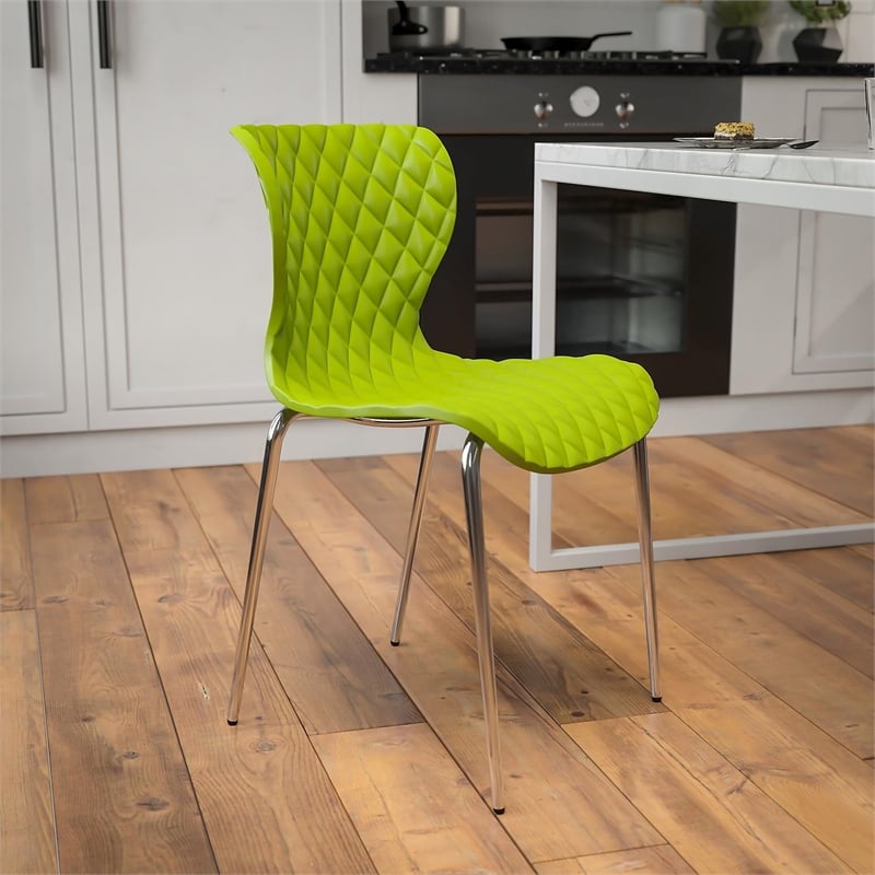Flash Furniture Lowell Plastic Dining Side Chair in Citrus Green