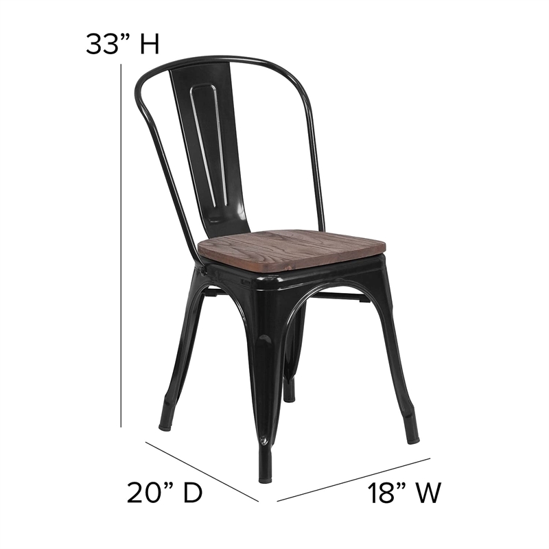 Flash Furniture Metal Stackable Dining Side Chair in Black