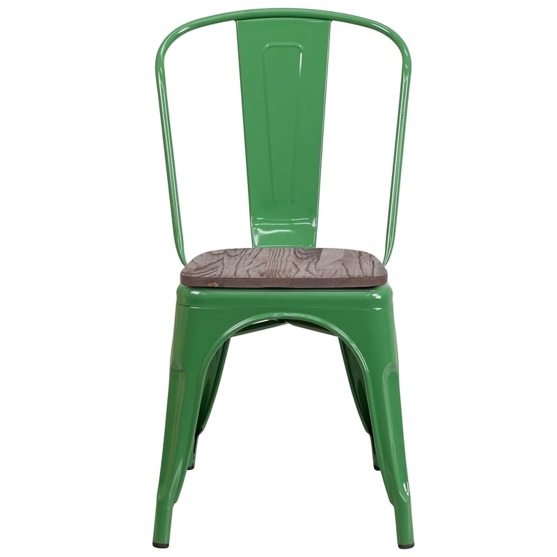 Flash Furniture Metal Stackable Dining Side Chair in Green
