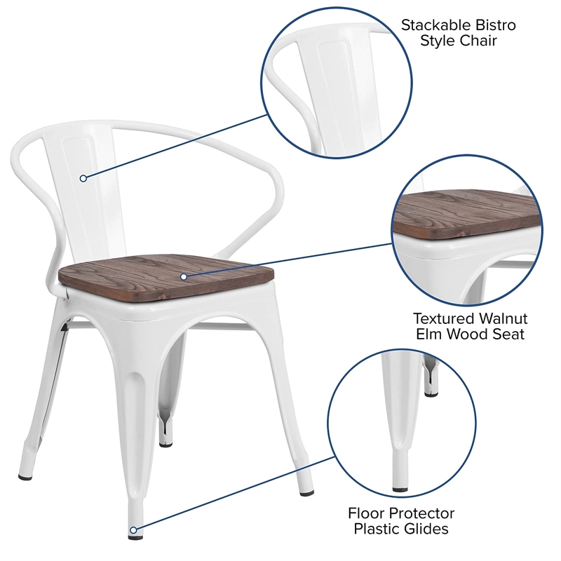 Flash Furniture Metal Dining Arm Chair in White