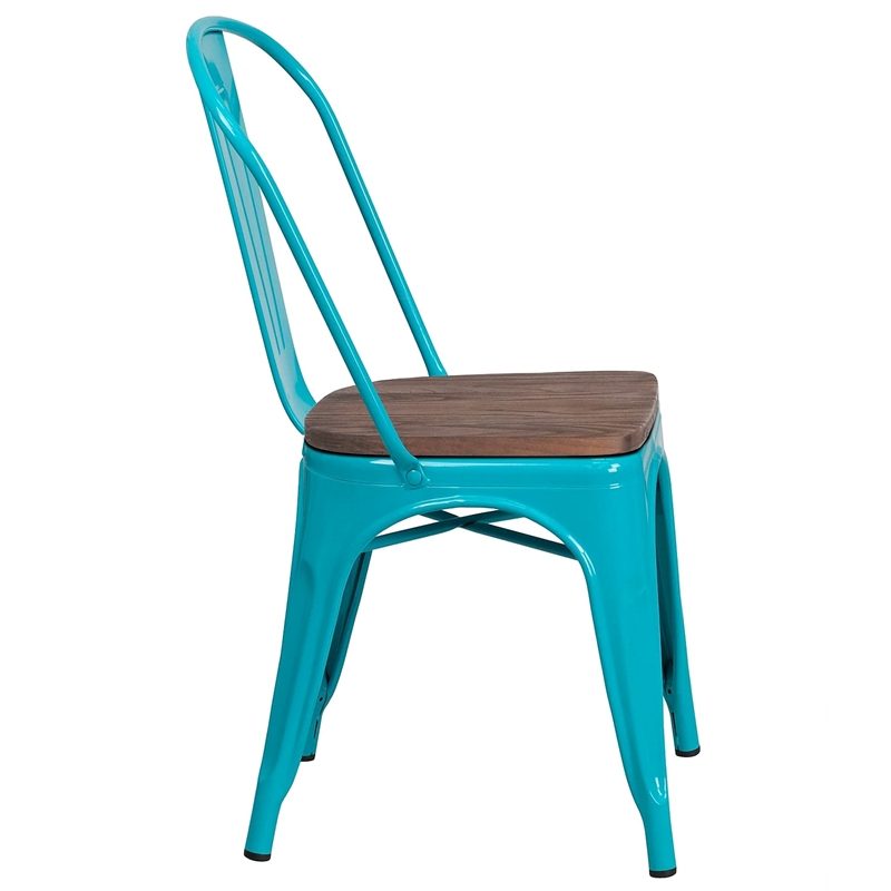 Flash Furniture Metal Dining Side Chair in Crystal Teal