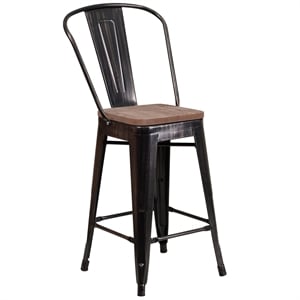 Flash Furniture 24&quot Metal Counter Stool In Black-Antique Gold