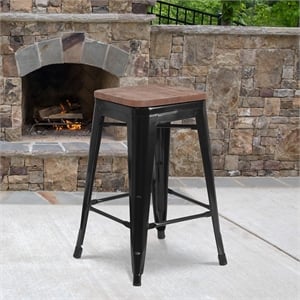 Flash Furniture 24&quot Backless Metal Counter Stool in Black