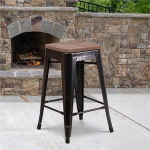 Flash Furniture 24&quot Backless Metal Stool In Black-Antique Gold