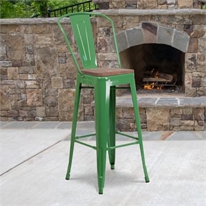 Flash Furniture 30&quot Metal Bar Stool in Green and Wood Grain