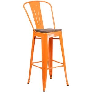 Flash Furniture 30&quot Metal Bar Stool in Orange and Wood Grain