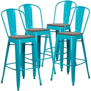 Flash Furniture 30&quot Metal Bar Stool in Silver and Wood Grain