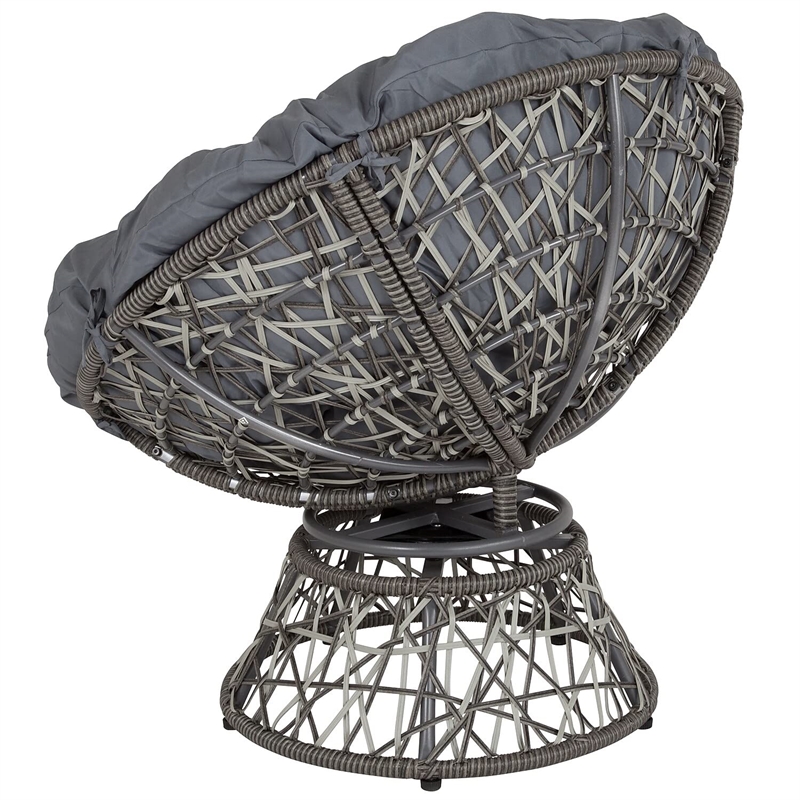 Flash Furniture Swivel Patio Papasan Chair in Gray and Silver