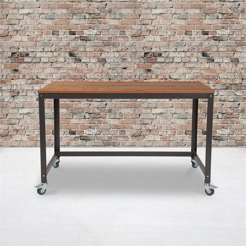 Flash Furniture Livingston Mobile Writing Desk in Brown Oak