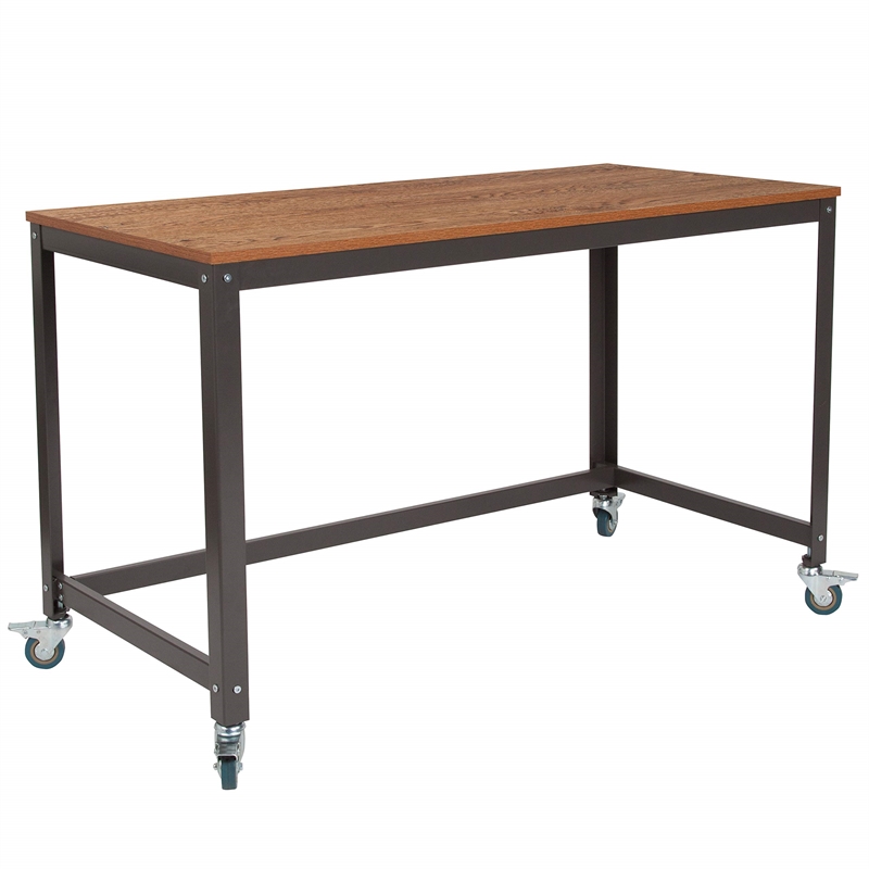 Flash Furniture Livingston Mobile Writing Desk in Brown Oak