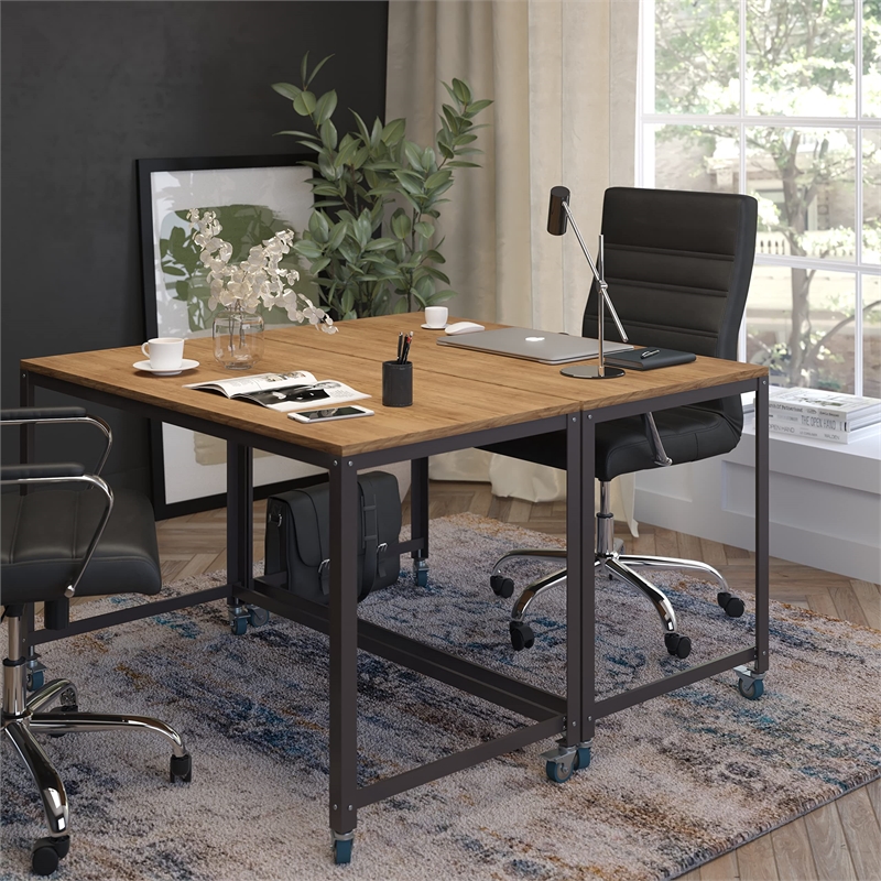 Flash Furniture Livingston Mobile Writing Desk in Brown Oak