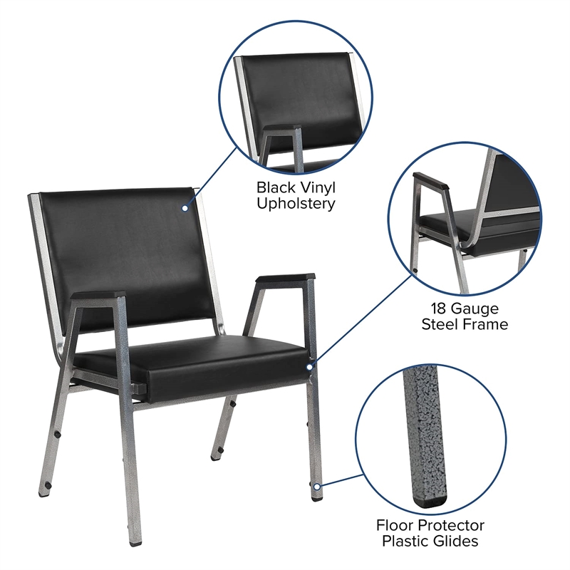 Flash Furniture Hercules Faux Leather Bariatric Arm Chair in Black and Silver