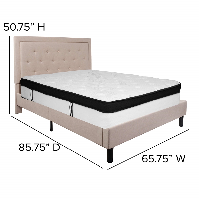 Flash Furniture Roxbury Tufted Queen Platform Bed in Beige