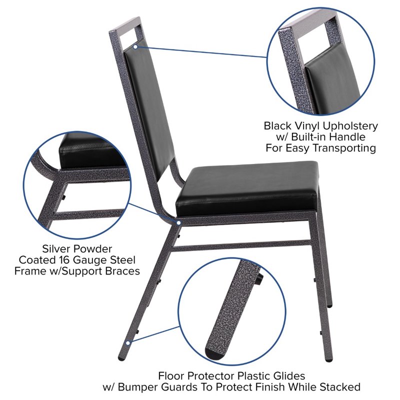 Flash Furniture Hercules Faux Leather Banquet Event Chair in Black and Silver