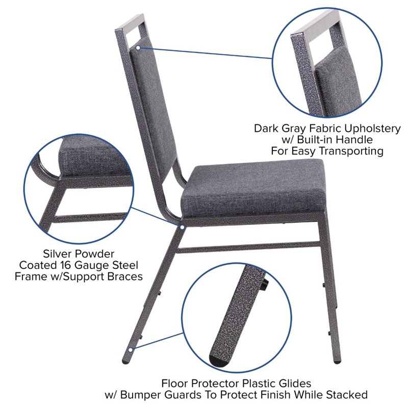 Flash Furniture Hercules Upholstered Banquet Event Chair in Dark Gray and Silver