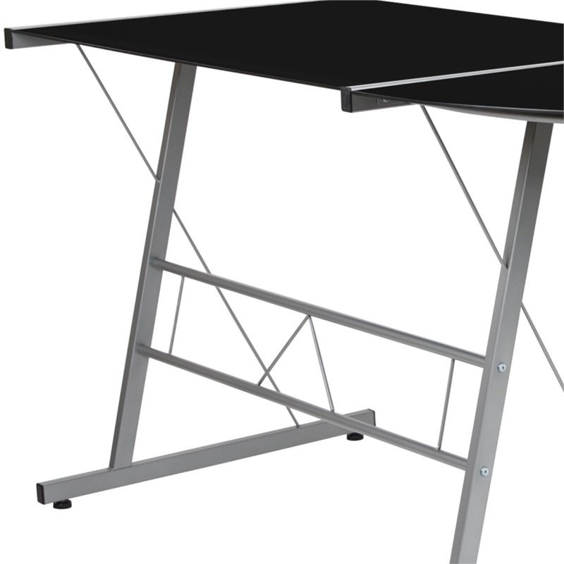 Flash Furniture Glass Top L Shaped Writing Desk in Black and Silver