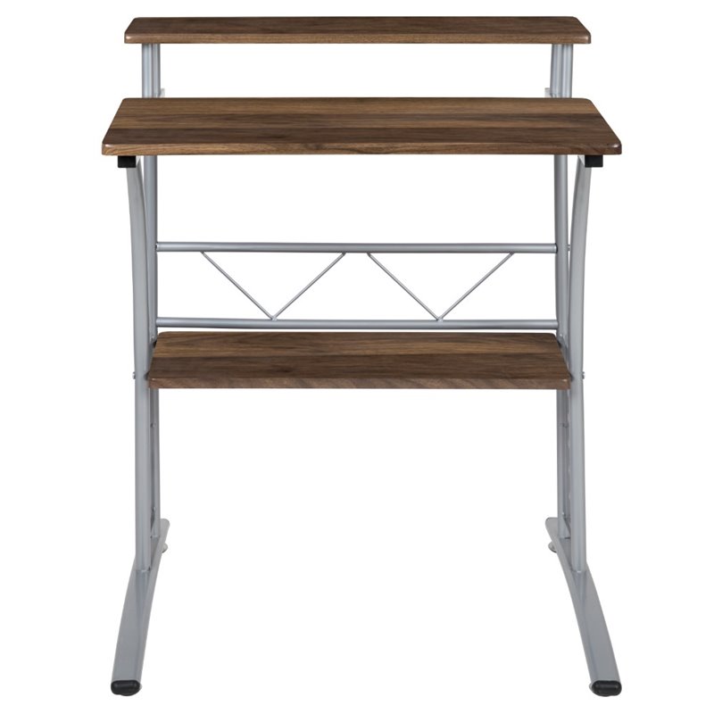 Flash Furniture Clifton Computer Desk in Rustic Walnut and Silver