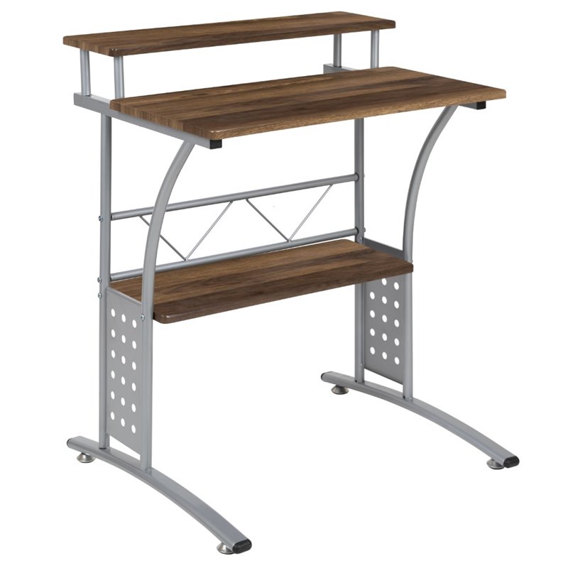 Flash Furniture Clifton Computer Desk in Rustic Walnut and Silver