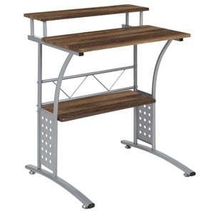 Flash Furniture Clifton Computer Desk in Rustic Walnut and Silver