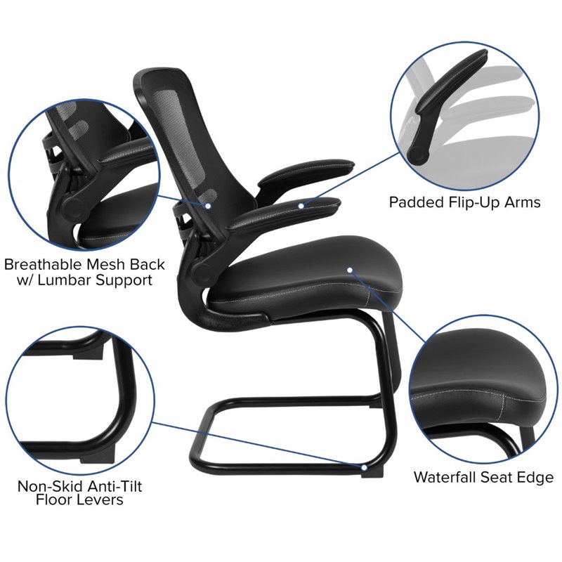 Flash Furniture Mesh Leather Sled Office Side Chair in Black