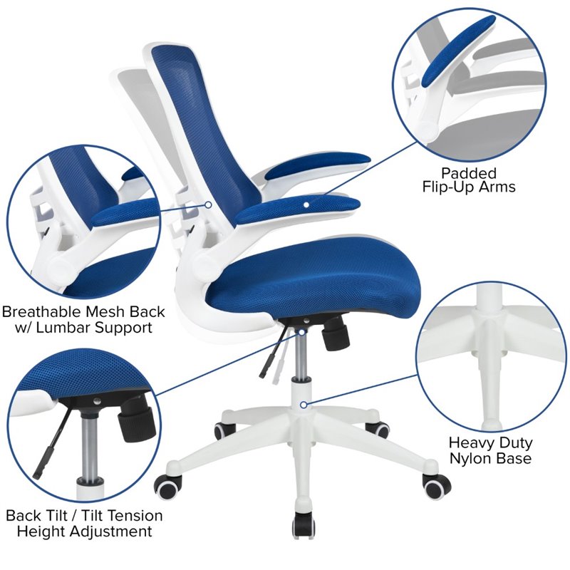 Flash Furniture Mid Back Mesh Office Swivel Chair in Blue and White