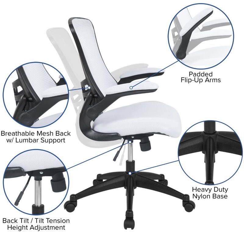 Flash Furniture Mid Back Mesh Office Swivel Chair in White