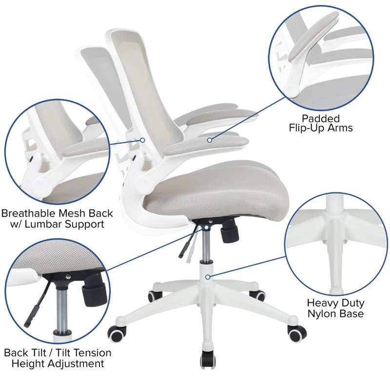 Flash Furniture Mid Back Mesh Office Swivel Chair in Light Gray and White