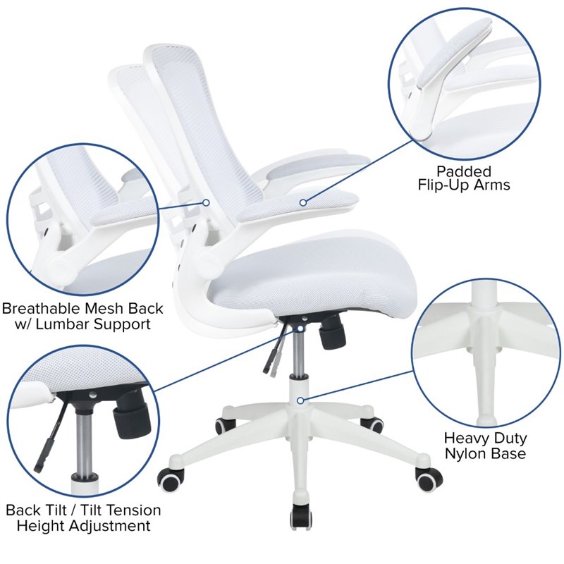 Flash Furniture Mid Back Mesh Office Swivel Chair in White