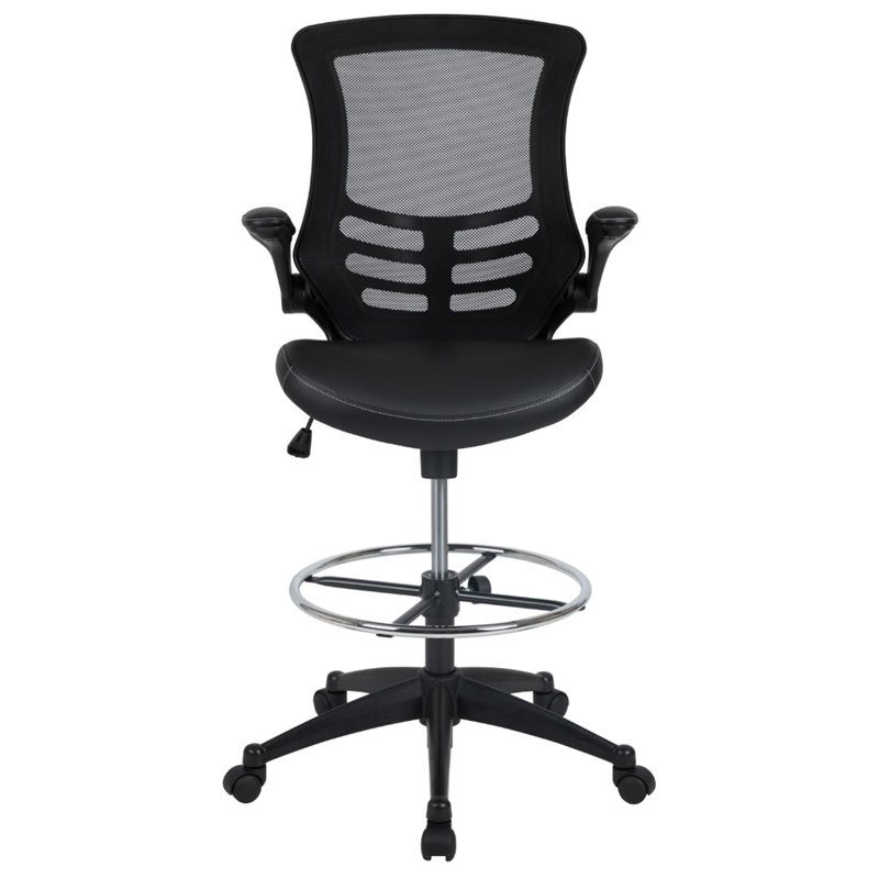 Flash Furniture Mid Back Mesh Leather Drafting Chair in Black