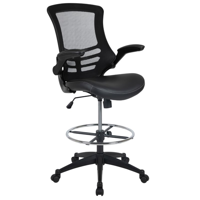Flash Furniture Mid Back Mesh Leather Drafting Chair in Black