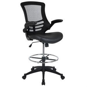 Flash Furniture Mid Back Mesh Leather Drafting Chair in Black