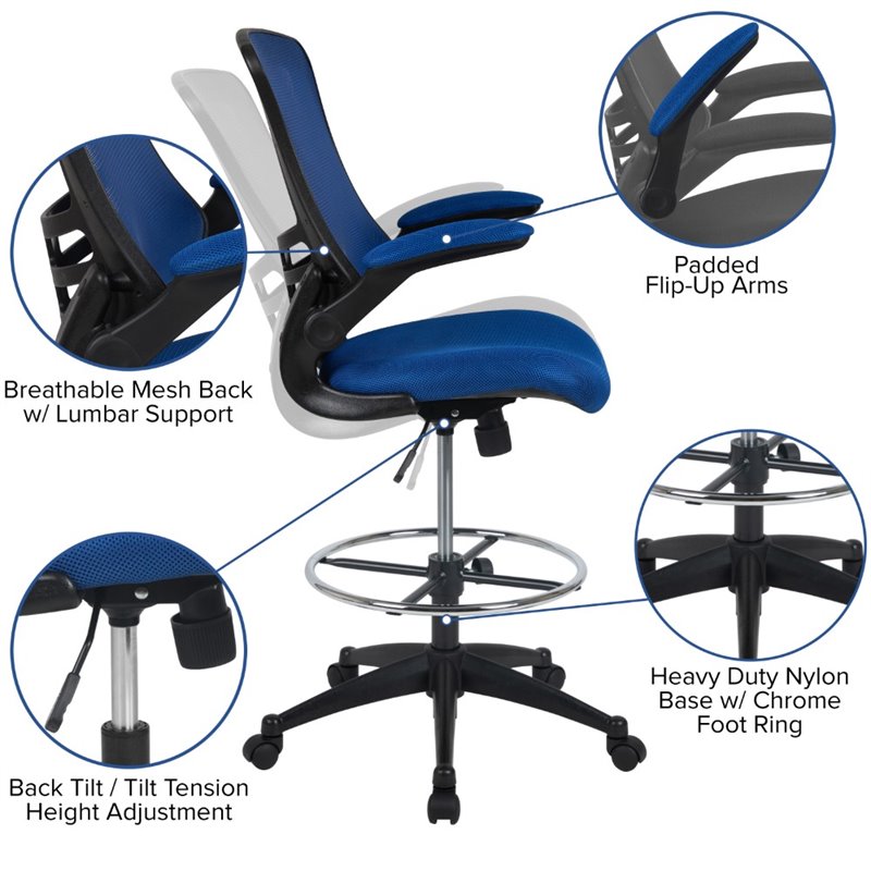 Flash Furniture Mid Back Mesh Drafting Stool in Blue