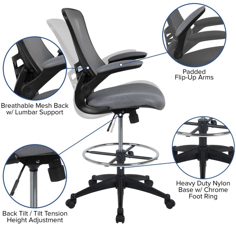 Flash Furniture Mid Back Mesh Drafting Stool in Dark Gray