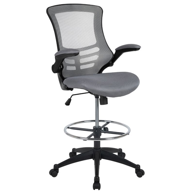 Flash Furniture Mid Back Mesh Drafting Stool in Dark Gray